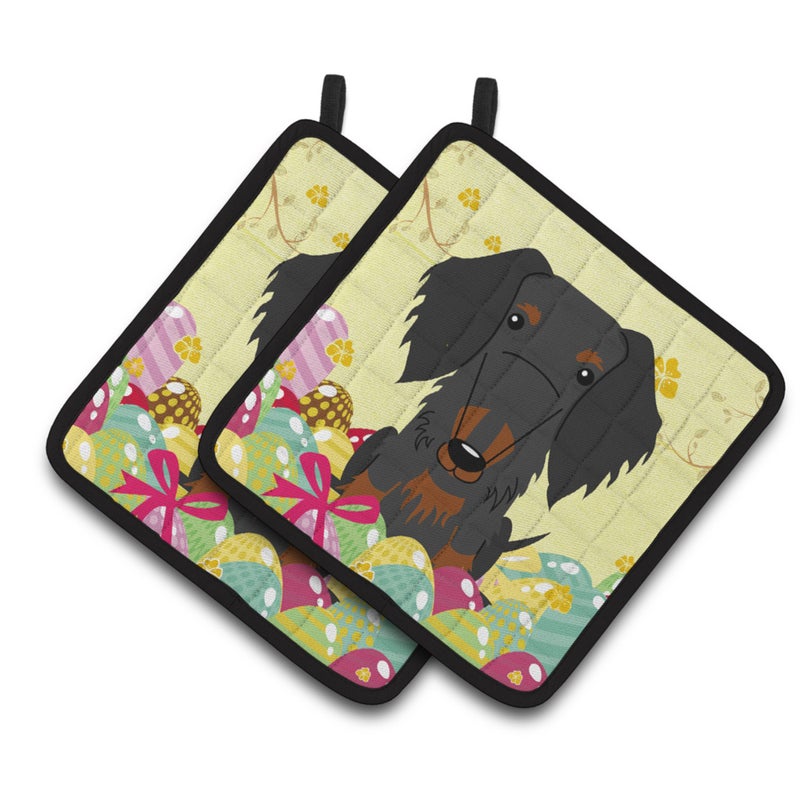 Caroline's Treasures ""Caroline's Treasures BB6127PTHD Easter Wire Haired Dachshund Pair of Pot Holders  7.5"""" x 7.5""""  Multicolor"" 