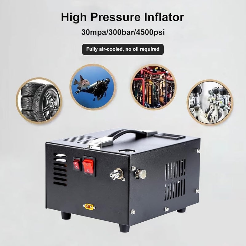 HOOMFIT PCP portable air compressor, PCP compressor pump, 4500Psi/30Mpa, without oil and water cooling, built-in cooling fan, 12V DC/220V dual power supply - Image 2
