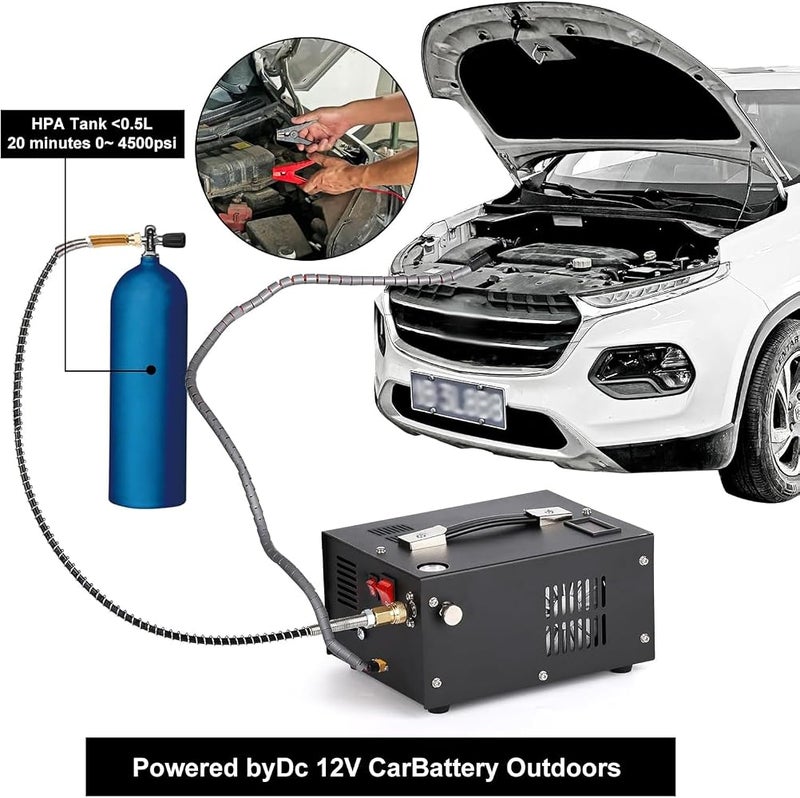 HOOMFIT PCP portable air compressor, PCP compressor pump, 4500Psi/30Mpa, without oil and water cooling, built-in cooling fan, 12V DC/220V dual power supply - Image 4