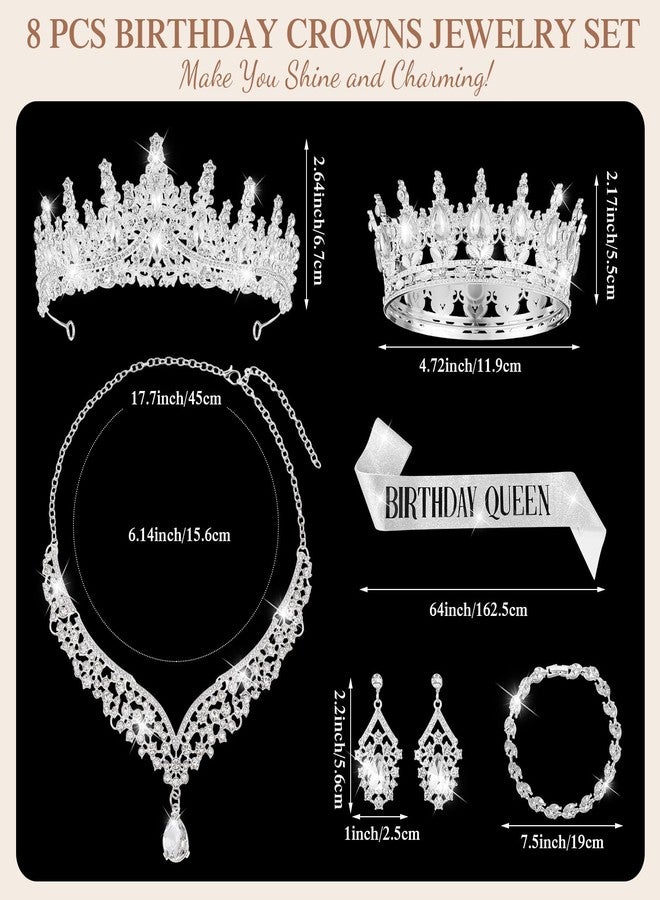 Tondiamo 8 Pcs Crowns and Tiaras Jewelry Sets Costume Jewelry for Women Crystal Earrings Necklace Bracelet Rhinestone Queen Headband Birthday Wedding Bridal Pageant Party Ceremony Cake Topper - Image 2