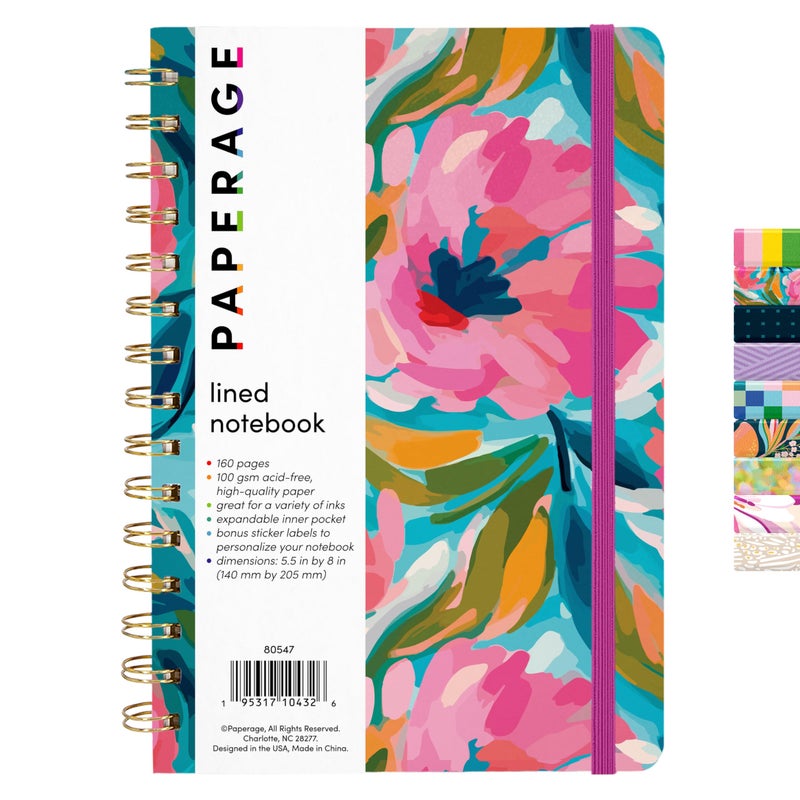 PAPERAGE Lined Spiral Journal Notebook, (Painted Floral), 160 Pages, Hardcover Journal for Women & Men, Medium 5.5 in x 8 in - 100 GSM, Thick Paper, Spiral Notebook for Work, School & Journaling - Image 1