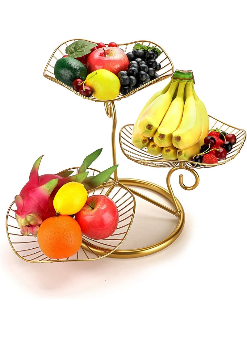 3-Tier Fruit Basket Stand Decorative Iron Fruit Bowl, Metal Wire Fruit Holder Storage Trays Table Countertop Holder for Vegetables Bread Snack, Modern Fruit Bowls for Kitchen Home Use (Gold) - Image 5