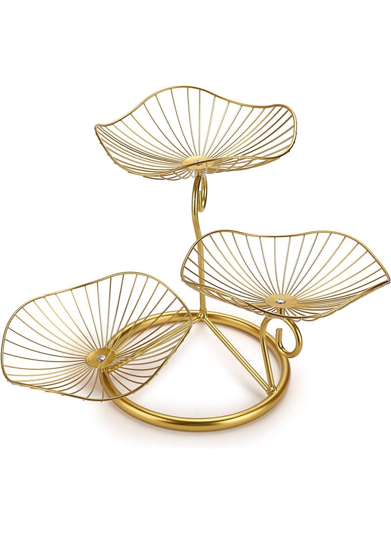 3-Tier Fruit Basket Stand Decorative Iron Fruit Bowl, Metal Wire Fruit Holder Storage Trays Table Countertop Holder for Vegetables Bread Snack, Modern Fruit Bowls for Kitchen Home Use (Gold) - Image 1