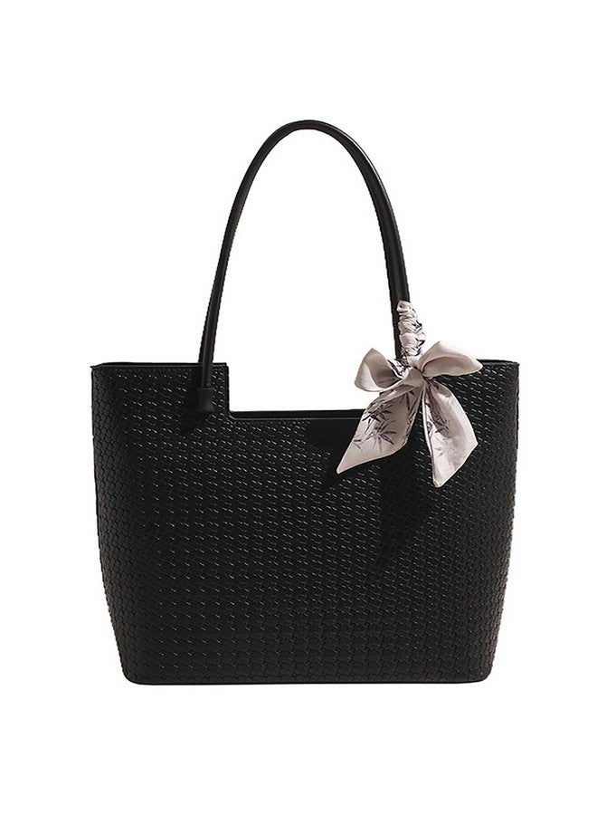 SIBY Checkered Design Top Handle Shoulder Bags for Women's with Bow Ribbon (Black) - Image 1