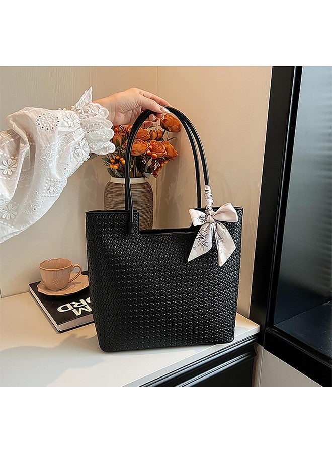 SIBY Checkered Design Top Handle Shoulder Bags for Women's with Bow Ribbon (Black) - Image 3