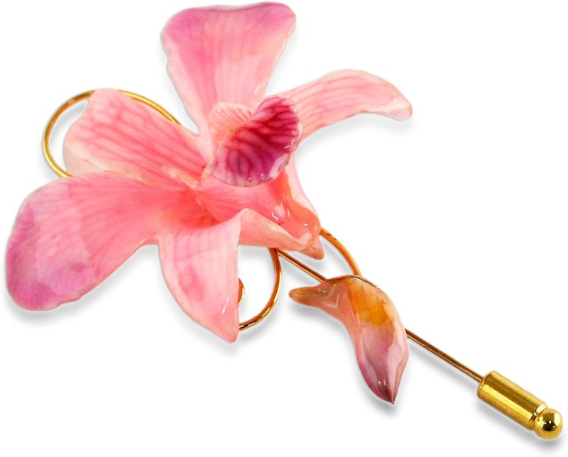 NOVICA Handmade Gold Plated Pin  Artisan Crafted Brooch  Natural Flower Design  Gold Plated Dendrobium Orchid  Long Needle  Suit Coat Accessory  Thailand Floral  Eternal Orchid 3 L x 18 W x - Image 1