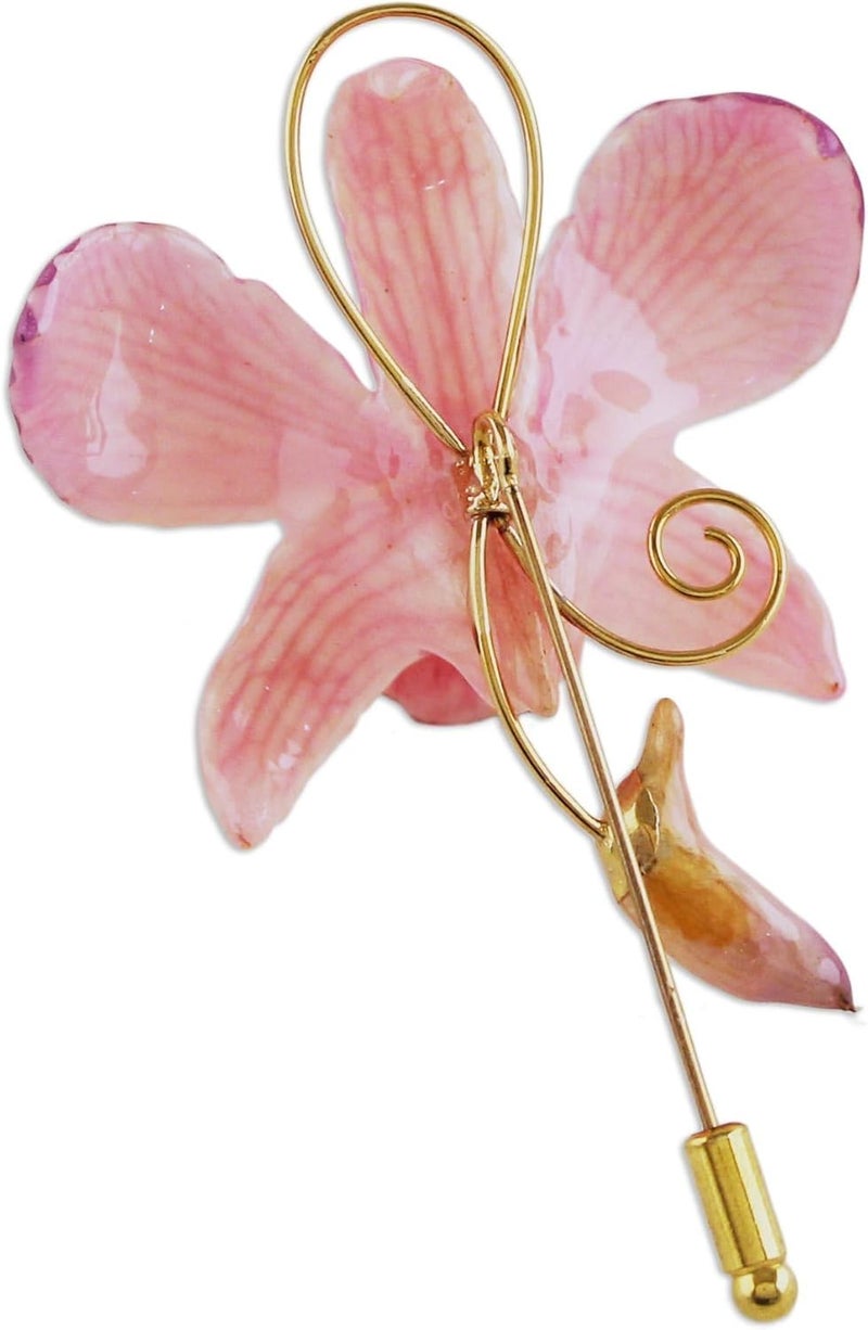 NOVICA Handmade Gold Plated Pin  Artisan Crafted Brooch  Natural Flower Design  Gold Plated Dendrobium Orchid  Long Needle  Suit Coat Accessory  Thailand Floral  Eternal Orchid 3 L x 18 W x - Image 2
