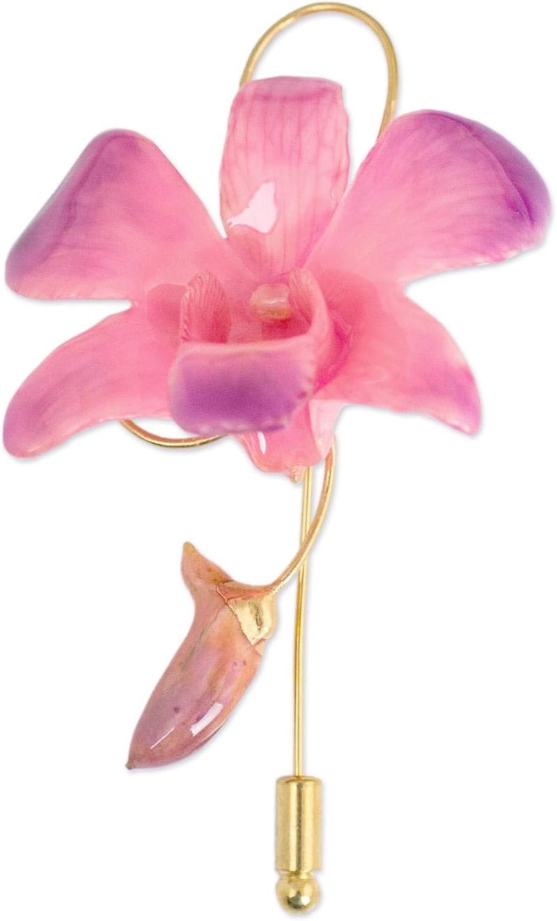 NOVICA Handmade Gold Plated Pin  Artisan Crafted Brooch  Natural Flower Design  Gold Plated Dendrobium Orchid  Long Needle  Suit Coat Accessory  Thailand Floral  Eternal Orchid 3 L x 18 W x - Image 4