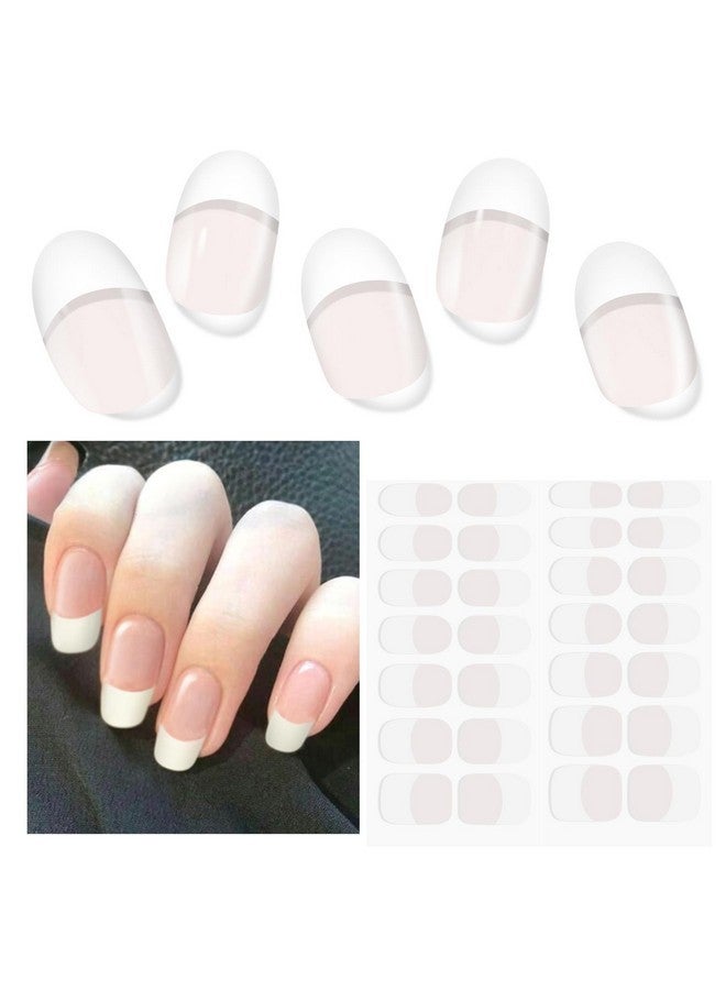 DUKASOU Semi Cured Gel Nail Strips, 28 Pcs Gel Nail Stickers Full Nail Wraps, Work With Any Uv Lamp, Salon-Quality, Long Lasting, Includes Prep Pads, Nail File & Wood Stick (French)  - Image 1