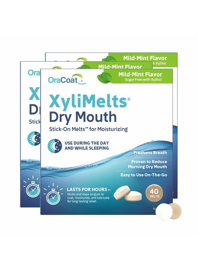 OraCoat XyliMelts Dry Mouth Relief Moisturizing Oral Adhering Discs 40 Count, 3 Pack, Mild Mint with Xylitol, for Dry Mouth, Stimulates Saliva - Image 1