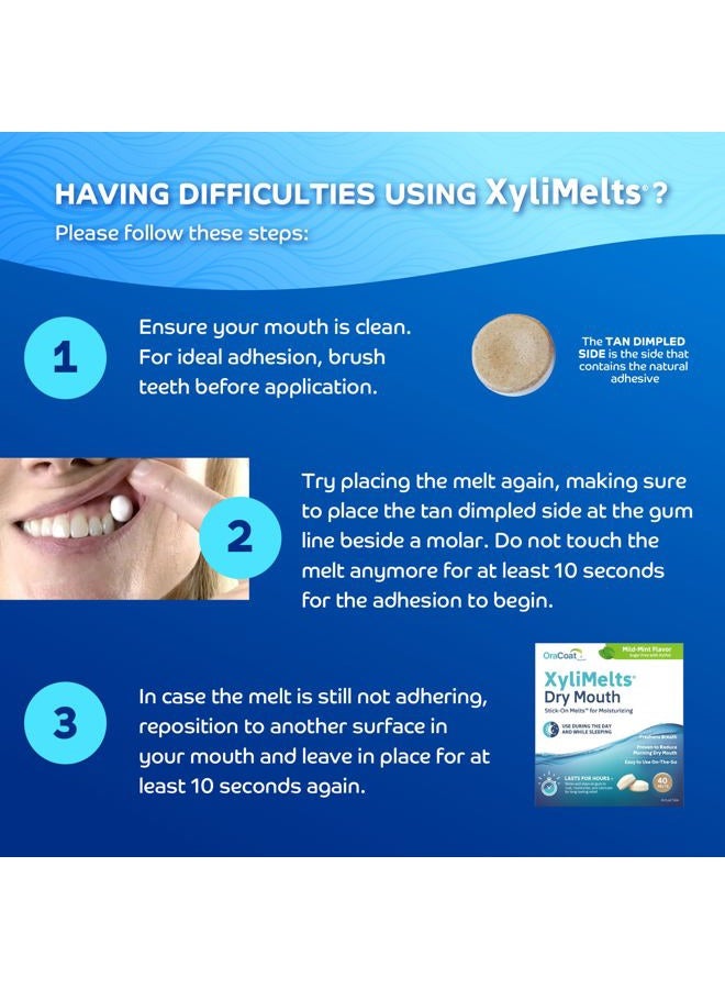 OraCoat XyliMelts Dry Mouth Relief Moisturizing Oral Adhering Discs 40 Count, 3 Pack, Mild Mint with Xylitol, for Dry Mouth, Stimulates Saliva - Image 4