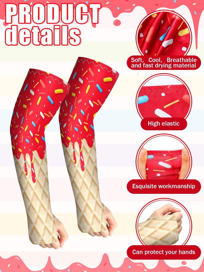 JaGely 16 Pairs Ice Cream Arm Sleeves for Kids UV Sun Protection Football Basketball Baseball Compression Long Sleeves Youth (Ice Cream with Thumb Hole,8-10 Years) - Image 4