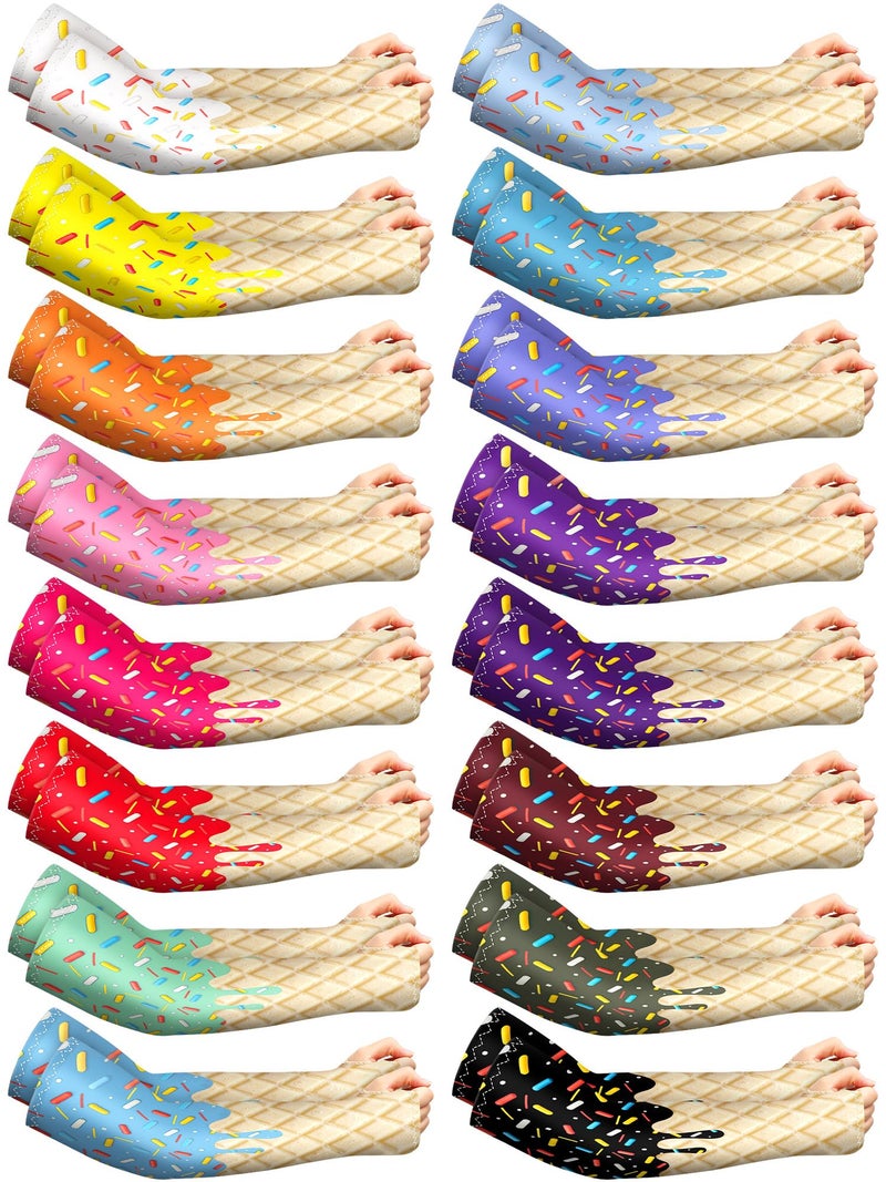 JaGely 16 Pairs Ice Cream Arm Sleeves for Kids UV Sun Protection Football Basketball Baseball Compression Long Sleeves Youth (Ice Cream with Thumb Hole,8-10 Years) - Image 1