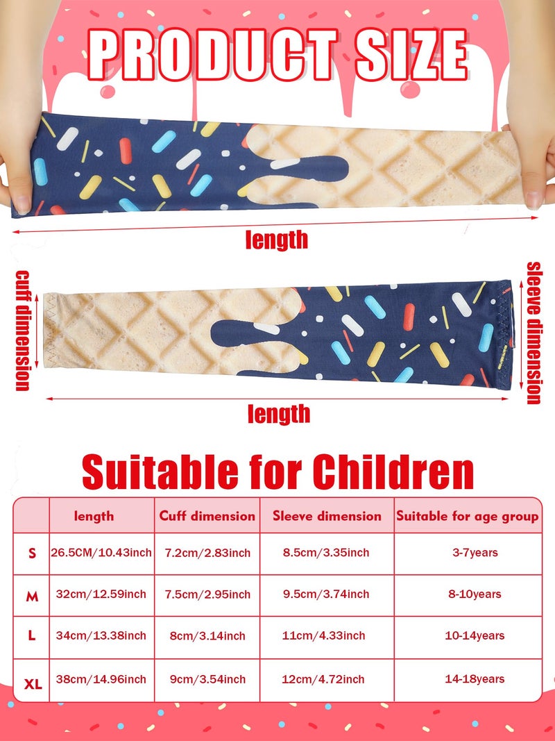 JaGely 16 Pairs Ice Cream Arm Sleeves for Kids UV Sun Protection Football Basketball Baseball Compression Long Sleeves Youth (Ice Cream with Thumb Hole,8-10 Years) - Image 3