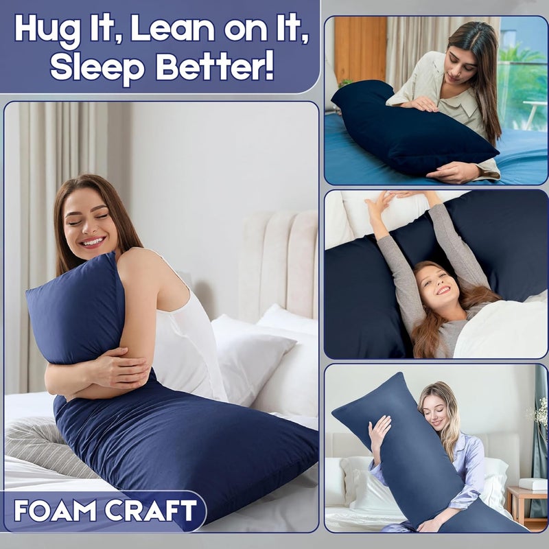 FOAM CRAFT وسادة طويلة كاملة من فوم كرافت® بغطاء قطن - أزرق داكن، 50 × 120 سم - Image 4