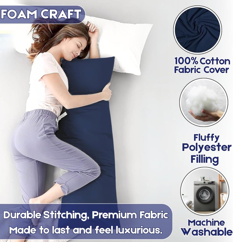 FOAM CRAFT وسادة طويلة كاملة من فوم كرافت® بغطاء قطن - أزرق داكن، 50 × 120 سم - Image 3