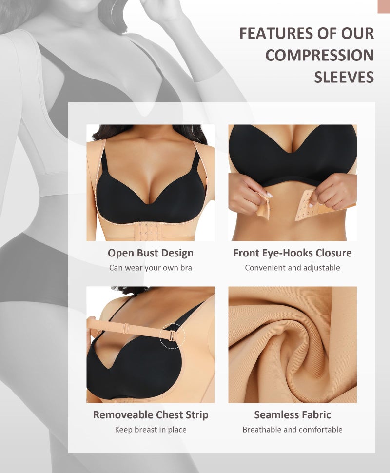 FeelinGirl Upper Arm Compression Sleeve Arm Sleeves for Women Post Surgery Posture Top Arm Slimmer Shapewear Beige M - Image 3