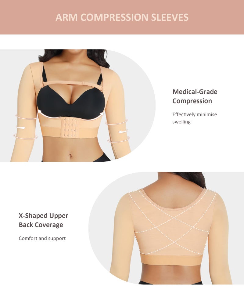 FeelinGirl Upper Arm Compression Sleeve Arm Sleeves for Women Post Surgery Posture Top Arm Slimmer Shapewear Beige M - Image 2