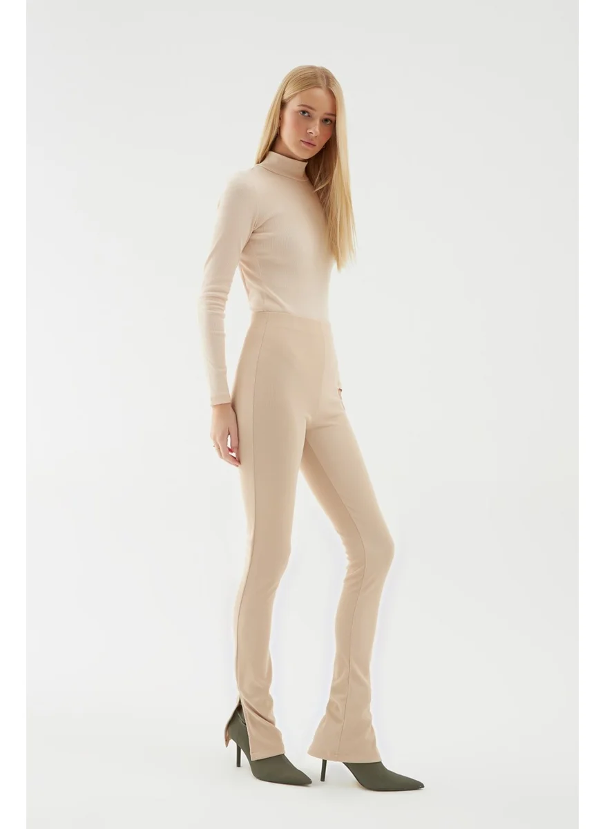 QUZU Side Slit Trousers Beige