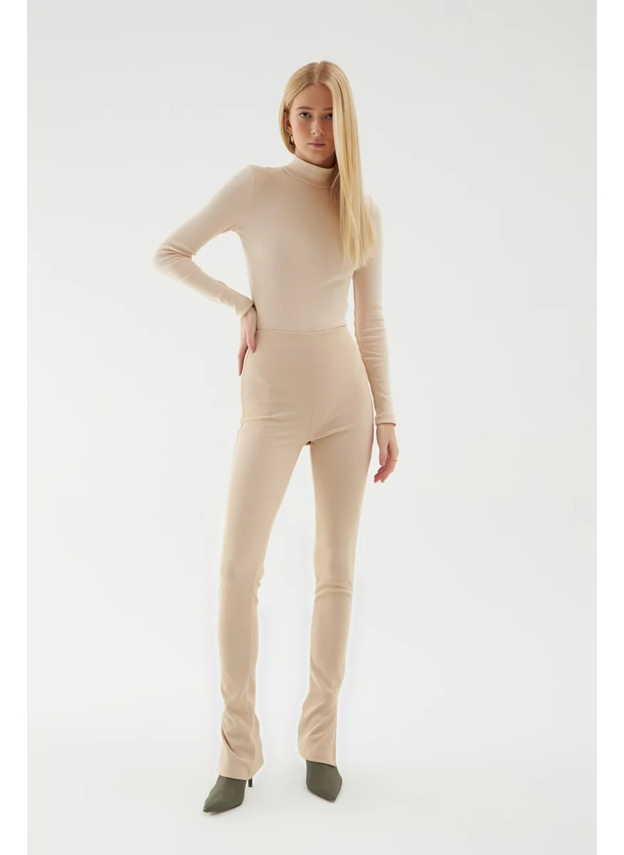 QUZU Side Slit Trousers Beige