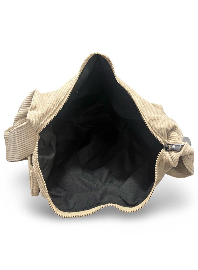 GLOSSY Corduroy Crossbody Sling Bag for Women | Adjustable Wide Strap | Spacious Zip Compartment (Beige) - Image 3