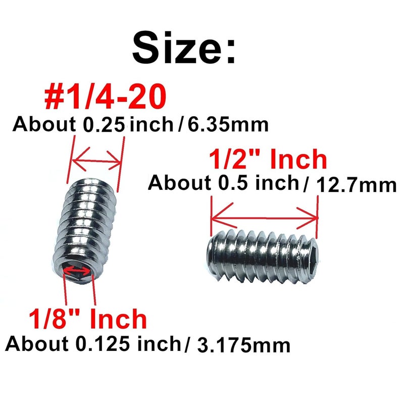 ZDingTech 50pcs Set Screws 1/4-20 x 1/2" inch 304 Stainless Steel Allen Head Hex Hexagon Socket Set Screws with 1/8" Allen Wrench,Set Grub Screws Hex Allen Head Socket Set Screw.(1/2" Length) - Image 3