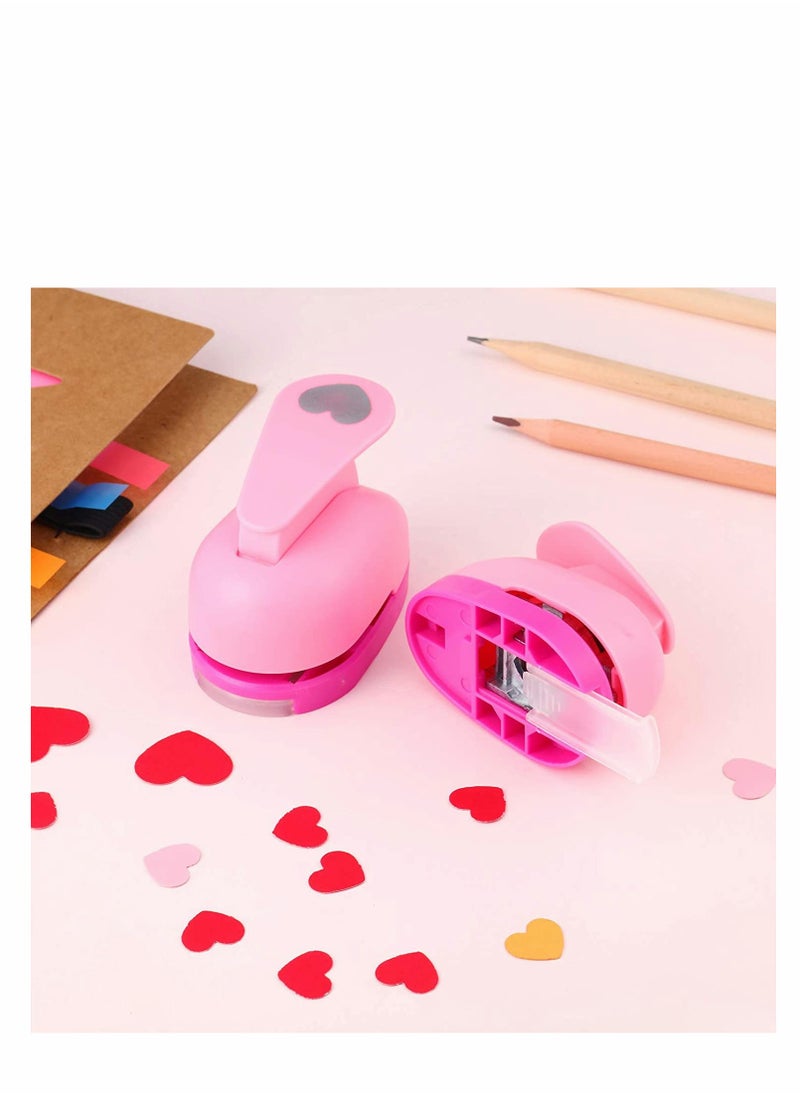 SYOSI - Heart-Shaped Paper Hole Craft Hole Punch,Scrapbook Paper Hole Punch A4 Colored Sponge Paper Suitable For Children Diy Paper Craft (Pink With 10 Pieces Of Colored Paper) - Image 1