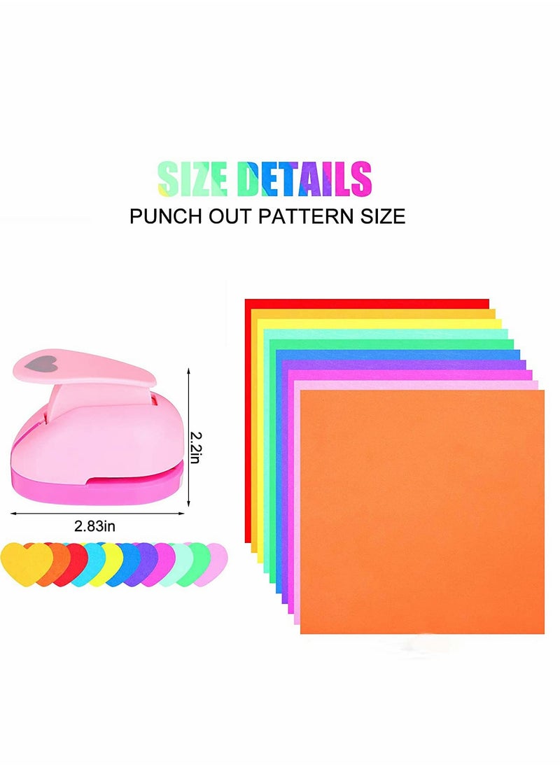SYOSI - Heart-Shaped Paper Hole Craft Hole Punch,Scrapbook Paper Hole Punch A4 Colored Sponge Paper Suitable For Children Diy Paper Craft (Pink With 10 Pieces Of Colored Paper) - Image 1