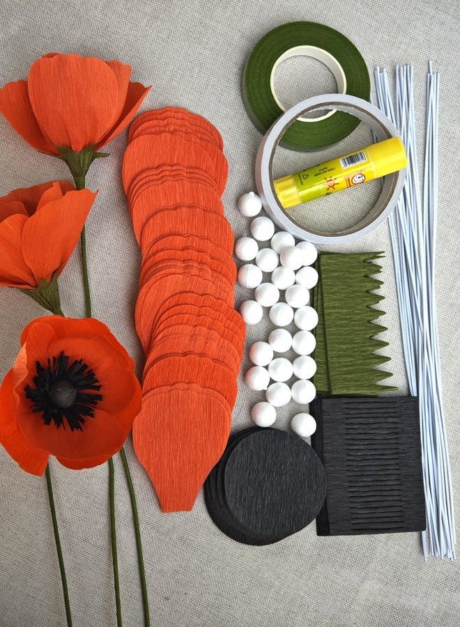Mybbshower Crepe Paper pennoy DIY Flower for Home Decoration Making Kit 24 pcs (Orange) - Image 2