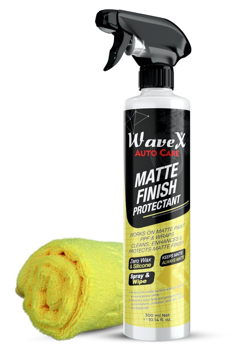 Wavex Matte Finish Bike Polish Maintainer 300ml + Wavex Microfiber Yellow Cloth Towel 350GSM 40X40CM - Image 1
