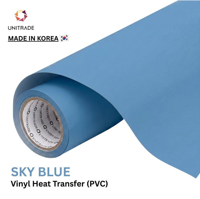 UNITRADE® Easy Cut (PVC) Sky Blue Heat Transfer Vinyl Roll / Compatible with Cricut, Silhouette, Professional Cutters / CPSIA Certified / Made in Korea - Image 1