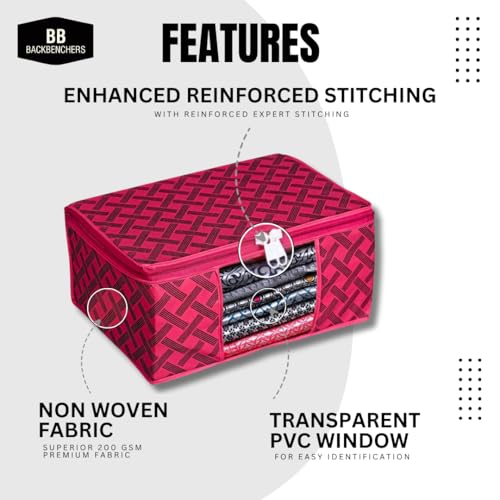 BB BACKBENCHERS Saree Cover/Bags/Organizer For Wardrobe - Foldable Saree Covers With Zip, Multipurpose Storage Bag For Suit, Lehanga, Dress Packing With Transparent Window (Red-Black) - Image 2