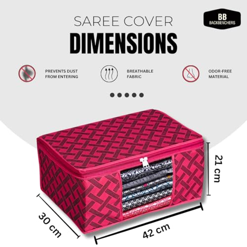 BB BACKBENCHERS Saree Cover/Bags/Organizer For Wardrobe - Foldable Saree Covers With Zip, Multipurpose Storage Bag For Suit, Lehanga, Dress Packing With Transparent Window (Red-Black) - Image 3