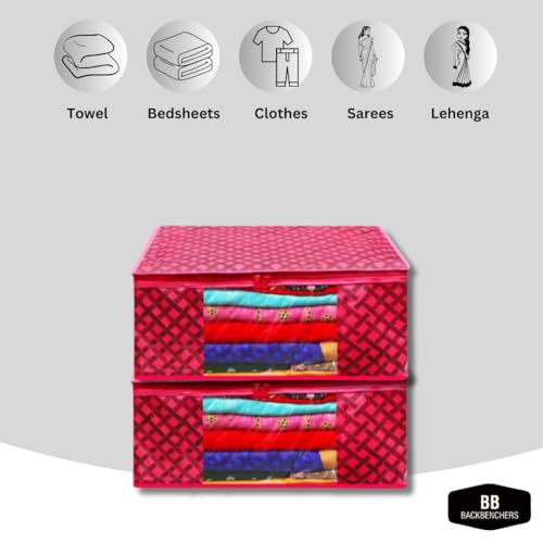 BB BACKBENCHERS Saree Cover/Bags/Organizer For Wardrobe - Foldable Saree Covers With Zip, Multipurpose Storage Bag For Suit, Lehanga, Dress Packing With Transparent Window (Red-Black) - Image 4