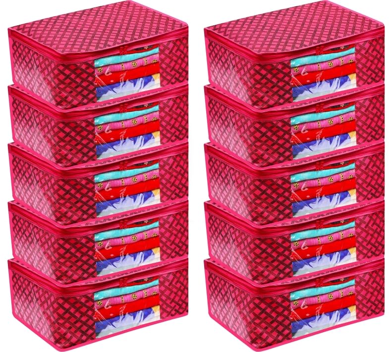 BB BACKBENCHERS Saree Cover/Bags/Organizer For Wardrobe - Foldable Saree Covers With Zip, Multipurpose Storage Bag For Suit, Lehanga, Dress Packing With Transparent Window (Red-Black) - Image 1