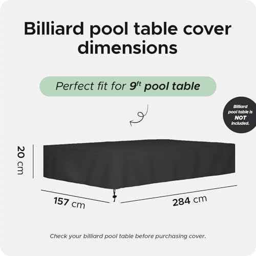 Encasify Billiard Pool Table Cover, Dustproof, Waterproof & Tearproof Covers for Pool Table 7/8/9FT Fitted - Polyester Material - Black (9 Feet (284cm x 157cm X 20cm)) - Image 3