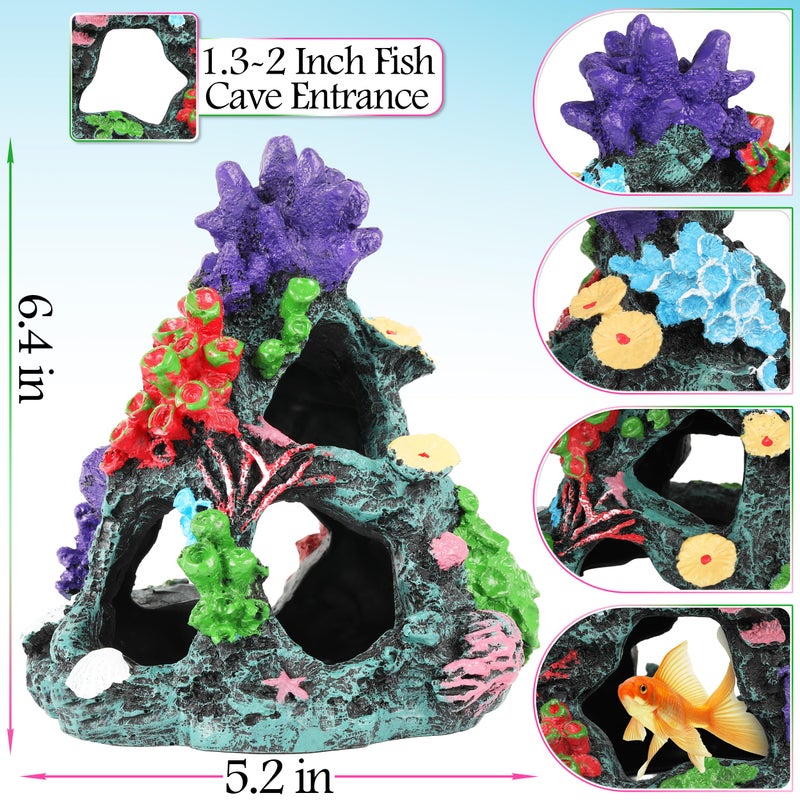 MyLifeUNIT Fish Tank Plants, 7 Pieces Colorful Aquarium Plants and Coral Reef Set for Fish Tank Decoration, Mountain Cave Ornament for Betta, Goldfish to Breed, Play and Rest - Image 2