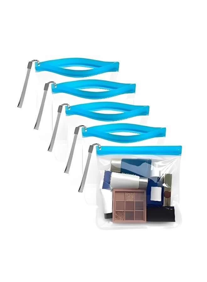 5 Pcs A Set Clear Travel Toiletry Bags Waterproof Leakproof Travel Makeup Bag Sealable Wash Bags Airport Security Liquids Bags Blue and Clear Simple Style - Image 1
