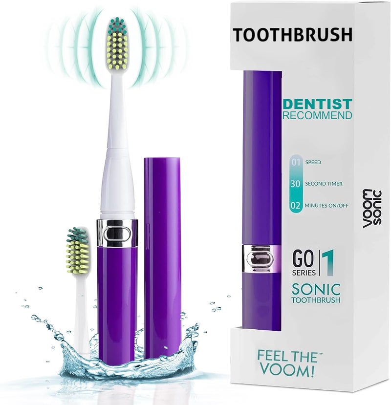 VOOM SONIC Go 1 Series Travel Electric Toothbrush | Travel Toothbrushes - Battery Operated Toothbrush for Adults & Kids, Dentist Recommended Toothbrush, Portable w/ 2 Minute Timer (Purple) - Image 1