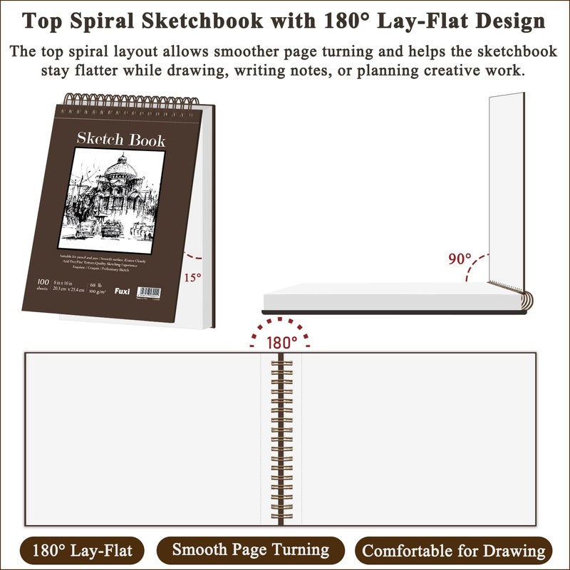 Fuxi 8" x 10" Sketch Book, 100 Sheets Hardcover Sketchbook, 68 lb/100gsm Drawing Paper for Adults, Spiral Bound Sketch Pad, Art Paper for Drawing and Painting for Art Supplies for College Students. - Image 3