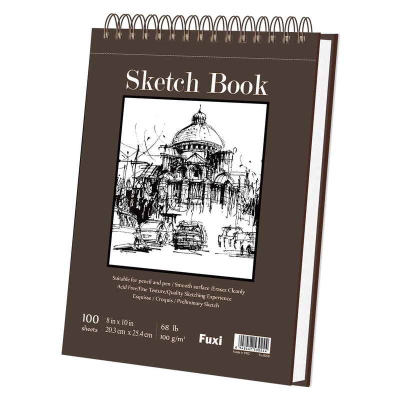 Fuxi 8" x 10" Sketch Book, 100 Sheets Hardcover Sketchbook, 68 lb/100gsm Drawing Paper for Adults, Spiral Bound Sketch Pad, Art Paper for Drawing and Painting for Art Supplies for College Students. - Image 1