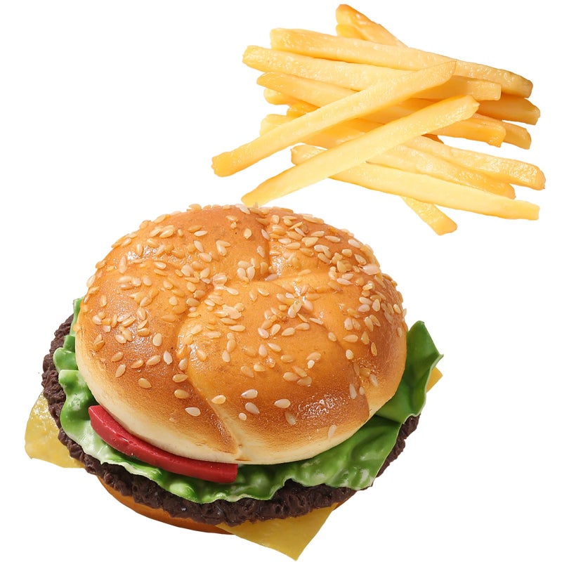 Joeabor Joeabor Artificial Hamburger & 12 Artificial French Fries Realistic Fake Food for Display Faux Burger for Decoration  - Image 2