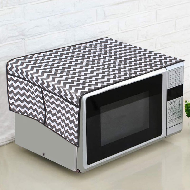 UMAAMAR ENTERPRISES Microwave Oven Top Dustproof Cover Protector Decorative Kitchen Appliance Cover with Side 4 Utility Pockets Free Size 13 x 40 inches Wave Black - Image 1