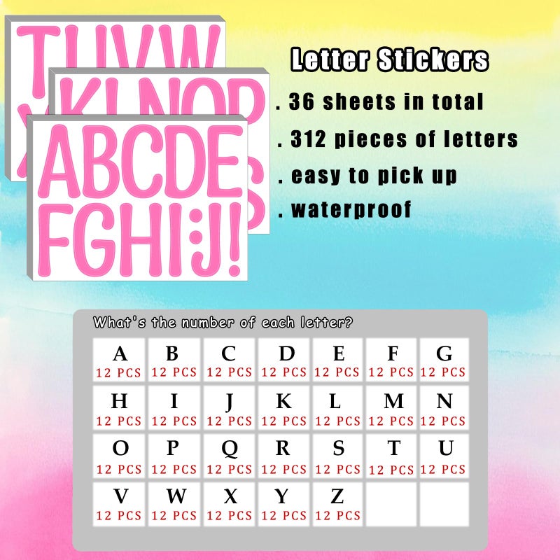 Bemeol 36 Sheets Letter Stickers 4 Inch Large Alphabet Letter Sticker Self Adhesive Letters Stickers for Classroom Home Decor Bulletin Boards(Pink) - Image 2