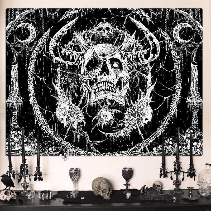Lifeella Skull Tapestry, Gothic Horror Moon Skeleton Mystic Dark Tapestries for Bedroom Grunge Wall Hanging Black and White 44 x 60 inch - Image 3