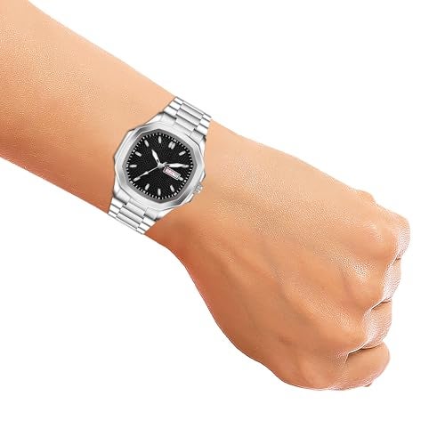 Acnos Analog Day & Date Stainless Steel Strap Watch for Men & Women – Multiple Dial Colors (Black) - Image 4
