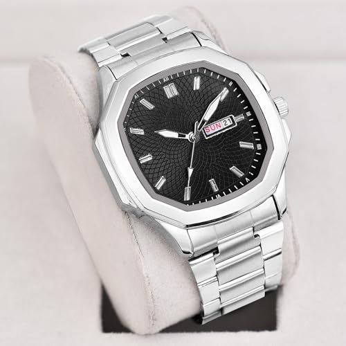 Acnos Analog Day & Date Stainless Steel Strap Watch for Men & Women – Multiple Dial Colors (Black) - Image 2