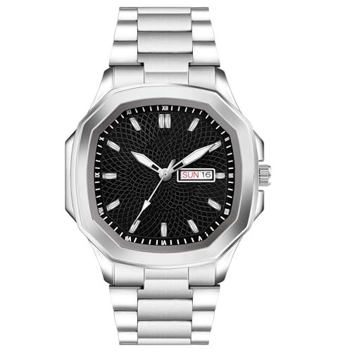 Acnos Analog Day & Date Stainless Steel Strap Watch for Men & Women – Multiple Dial Colors (Black) - Image 1