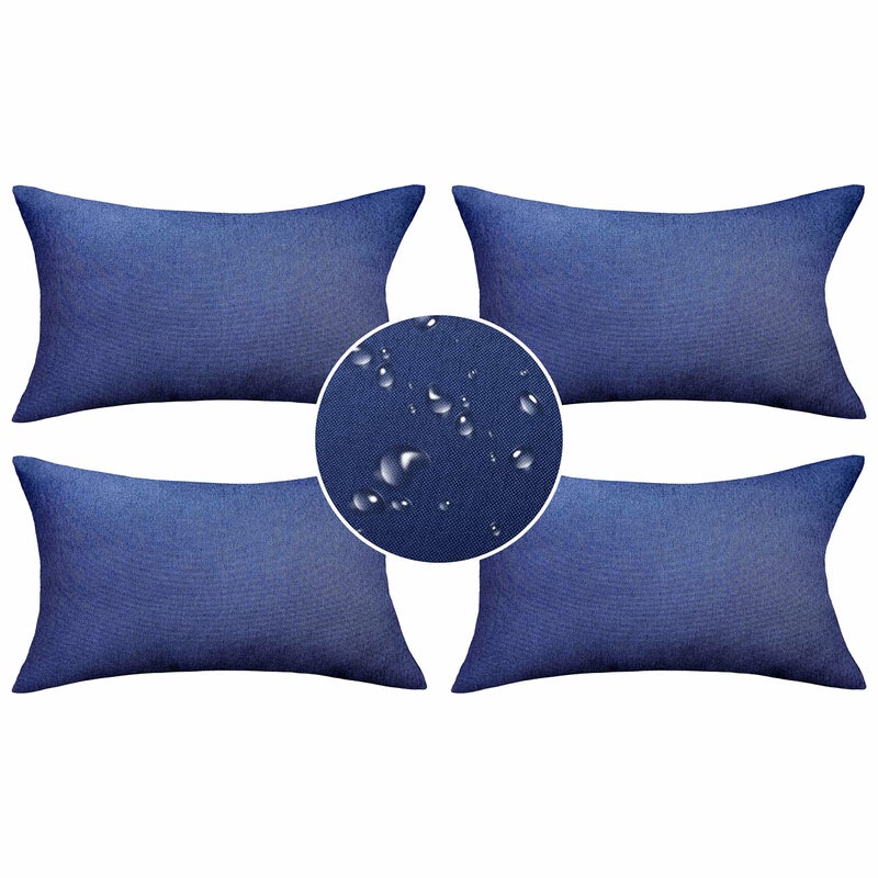 Demetex Outdoor Lumbar Throw Pillow Covers 12x20 Set of 4 Decorative Waterproof Throw Pillows for Couch Bed Decor 12 x 20 Inch Navy Blue