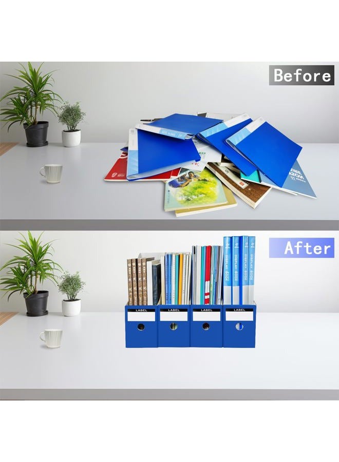 Limitliho 2 Pack Cardboard Magazine File Holder for Desktop ，Blue Book Bins for Classroom Library, Office or Home, Vertical Paper Boxes for Storage with Label(10.6" H x 10.2" L x 3.5" W in) - Image 5